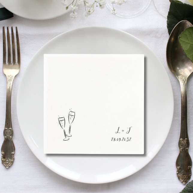Nyckfulla vinglas med anpassade initialer Bröllop Pappersservett (Whimsical wine glasses initials wedding napkins add playful personalized charm to receptions)