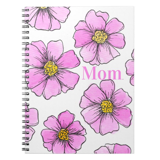 Nyckfullhet och Rosa Akvarellblommor  Anteckningsbok (Framsidan)