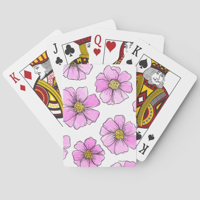 Nyckfullhet och rosa akvarellblommor  casinokort (Baksidan)