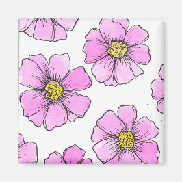 Nyckfullhet och Rosa Akvarellblommor Magnet