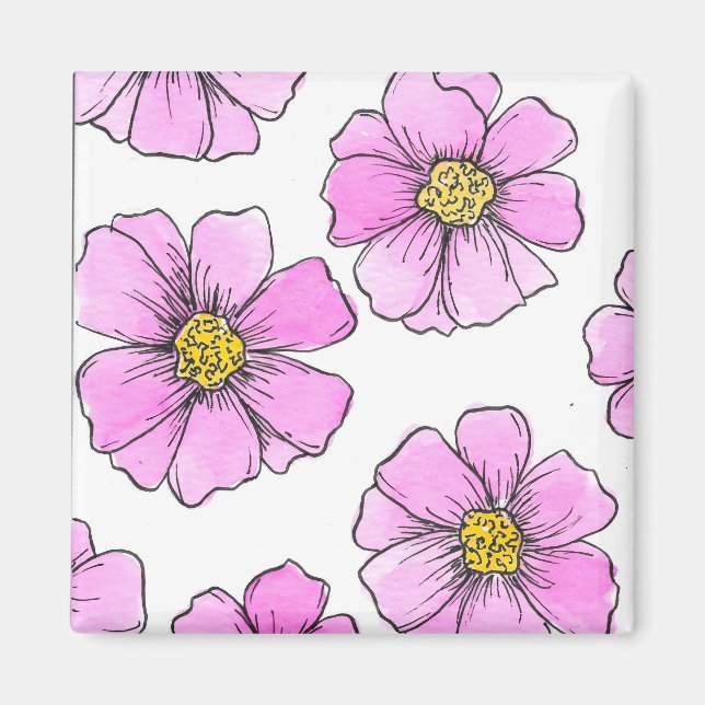 Nyckfullhet och Rosa Akvarellblommor  Magnet (Framsidan)