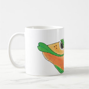Nyckfullt fiskkonstverk i orange och grönt kaffemugg
