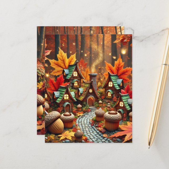 Nyckfullt höstfantasibysamhällen Scrapbookpapper (Fram/Back In Situ)