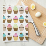 Nyckfullt muffinsmönster kökshandduk<br><div class="desc">Det söta och nyckfulla mönster presenterar sex olika muffins i roliga och vibrerande färger</div>