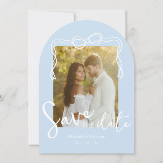 Nyckfullt Pulverblåt Valvbåge Foto Save the Date Inbjudningar