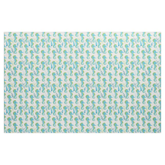 Nyckfullt turkos och limegrön sjöhästsdesign tyg (Fat Quarter)