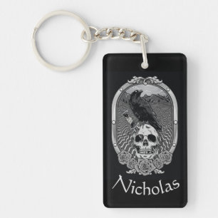 Nycklar Belong Custom Name Kärlek Raven Bird Skull Nyckelring