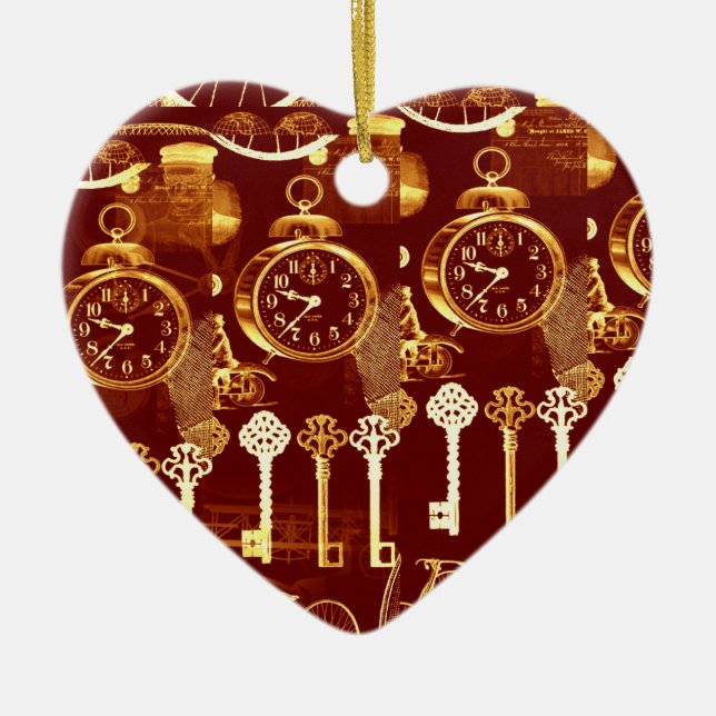 Nycklar & Clocks Steampunk Dream Foundry Heart Julgransprydnad Keramik (Framsidan)