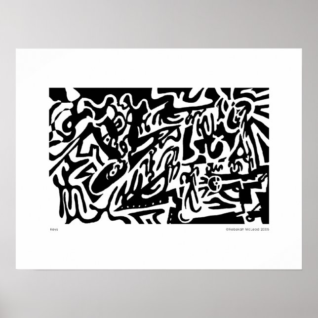 "Nycklar", digital B&W-abstrakt Poster (Framsidan)