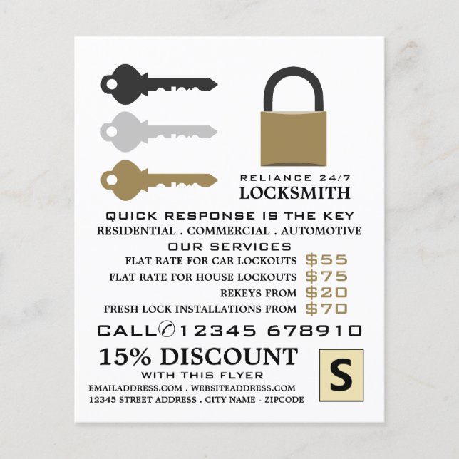 Nycklar & Padlock, Locksmith Advertising Flyer (Framsidan)