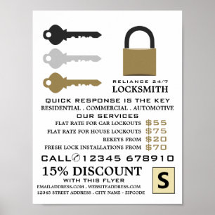Nycklar & Padlock, Locksmith-reklam Poster