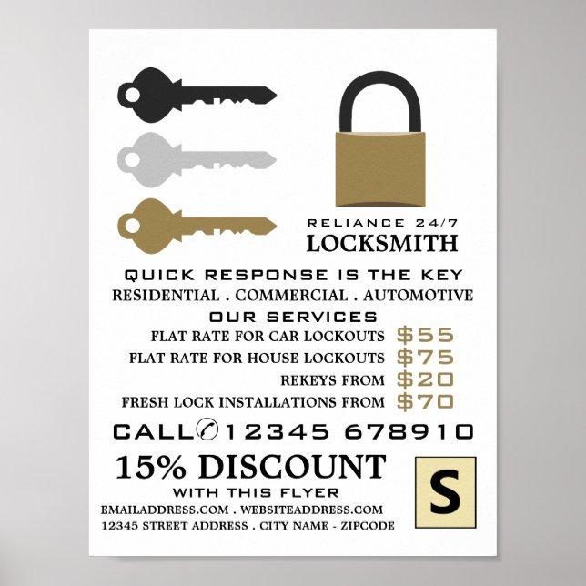 Nycklar & Padlock, Locksmith-reklam Poster (Framsidan)