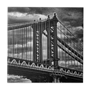 NYC's Manhattan Bridge BW A1 Kakelplatta