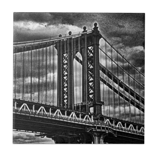 NYC's Manhattan Bridge BW A1 Kakelplatta (Framsidan)