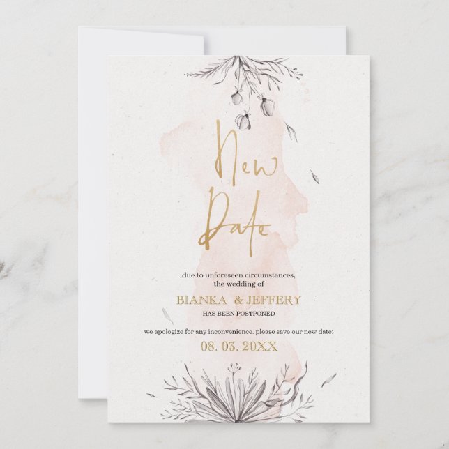 Nydatum, svart och rosa blommor meddelande (Framsida)