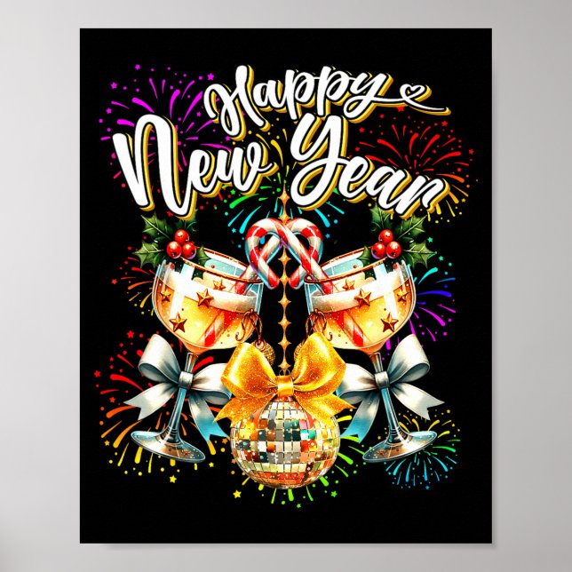 Nye Champagne Disco Coquette Bow New Year Firework Poster (Framsidan)