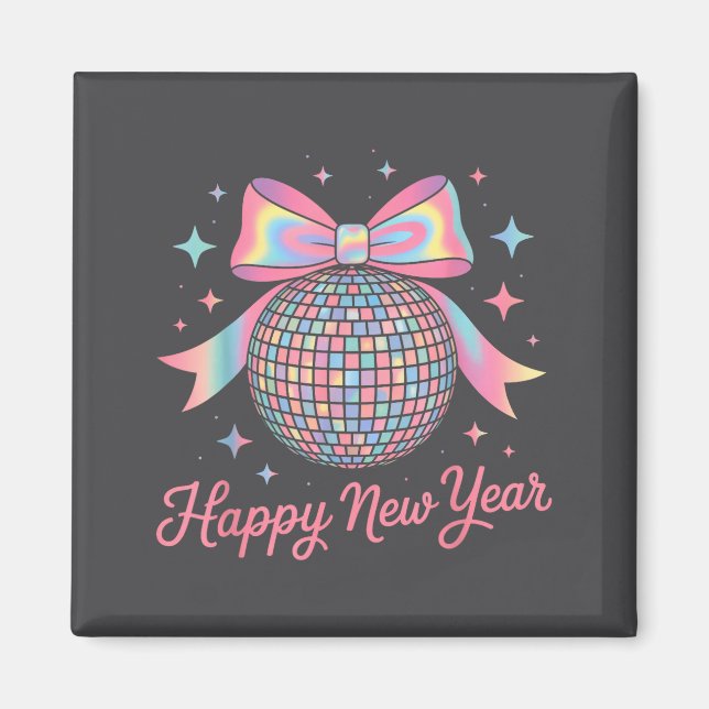 Nye Disco Ball Luxury Golden Happy New Year  Magnet (Framsidan)
