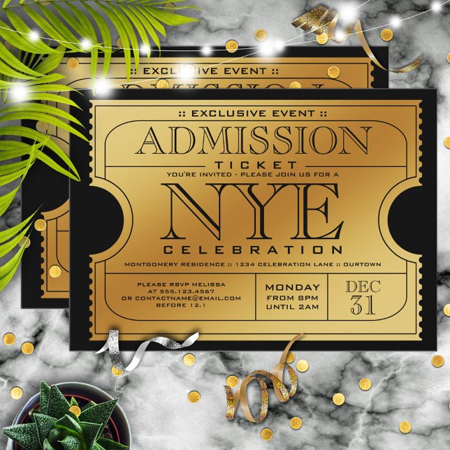 NYE Guld Biljett fest Inbjudningar (Skapare uppladdad)