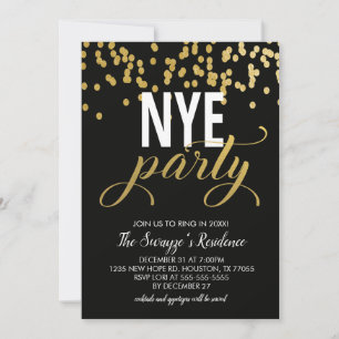 NYE Party-inbjudan Svart och Guld-konfetti Inbjudningar
