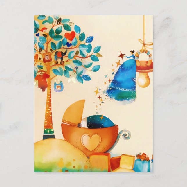 Nyfiken ängelgrattis Nyfödd Bebis Meddelande Vykort (Framsida)