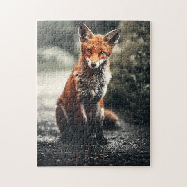 Nyfiken Big Red and White Fox Sitta in Nature Pussel (Vertikal)