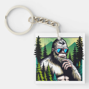 Nyfiken Bigfoot med solglasögon Gömmande i Skogen