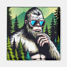 Nyfiken Bigfoot med solglasögon Gömmande i Skogen Magnet