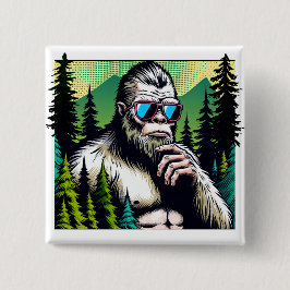Nyfiken Bigfoot med solglasögon som gömmer sig i s Knapp