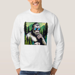 Nyfiken Bigfoot med solglasögon som gömmer sig i s T Shirt
