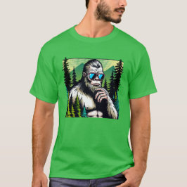 Nyfiken Bigfoot med solglasögon som gömmer sig i s T Shirt