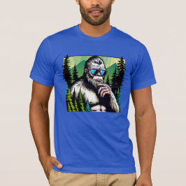 Nyfiken Bigfoot med solglasögon som gömmer sig i s T Shirt