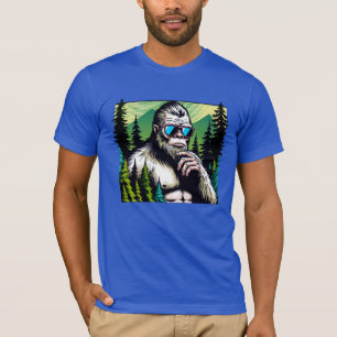Nyfiken Bigfoot med solglasögon som gömmer sig i s T Shirt