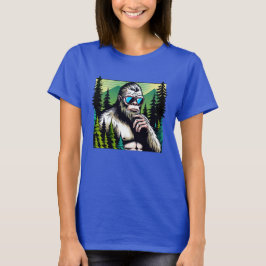 Nyfiken Bigfoot med solglasögon som gömmer sig i s T Shirt