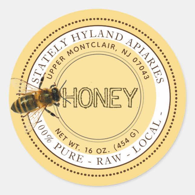 Nyfiken biredigerbar honungsetikett (Gult) Runt Klistermärke (Framsida)