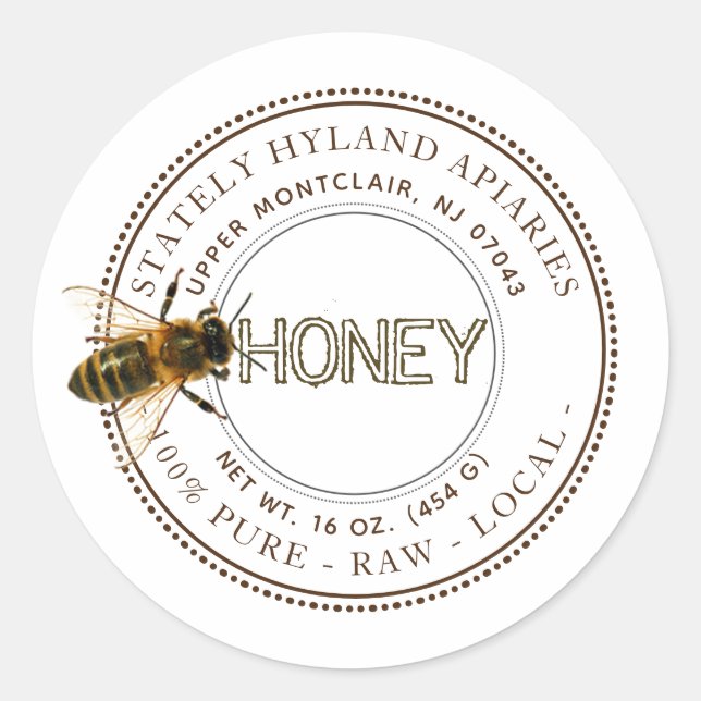Nyfiken biredigerbar honungsetikett (vit) runt klistermärke (Framsida)