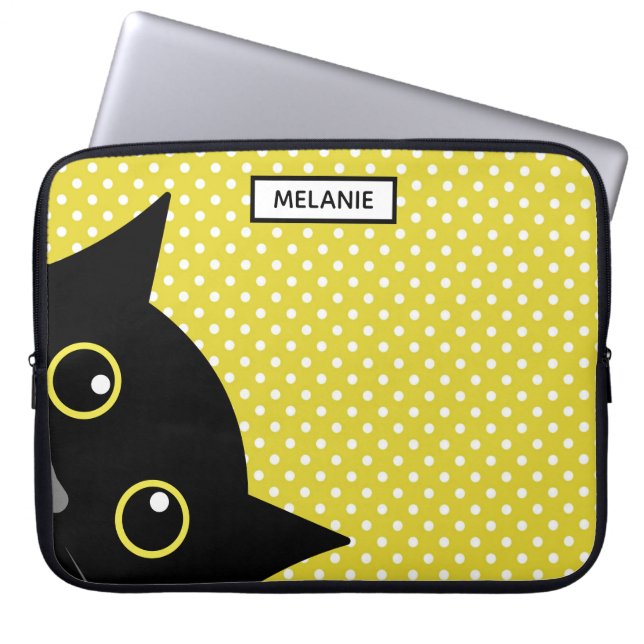 Nyfiken Black Cat Gult Polka Dot-Personlig Laptop Fodral (Framsidan)
