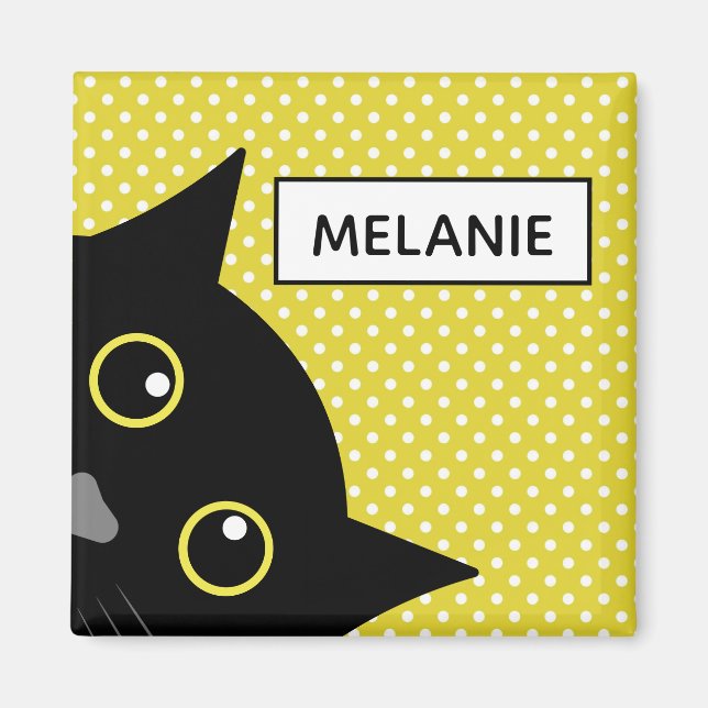 Nyfiken Black Cat Gult Polka Dot-Personlig Magnet (Framsidan)