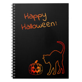 Nyfiken Black Cat och Pumpkin Halloween Mönster Anteckningsbok