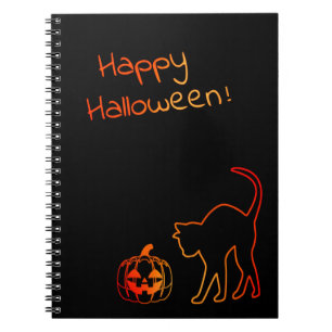 Nyfiken Black Cat och Pumpkin Halloween Mönster Anteckningsbok