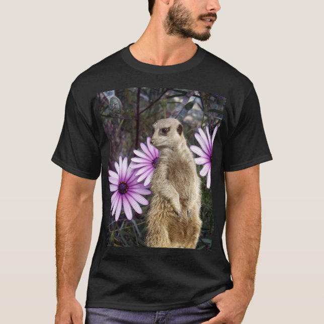 Nyfiken Bloom: Meerkat bland Lila Daisy Tröja (Framsida)