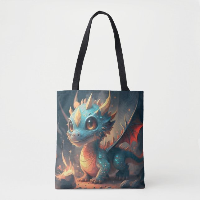 Nyfiken Blue Chibi Dragon Tygkasse (Framsida)