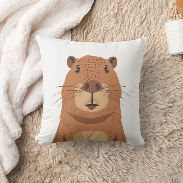 Nyfiken Capybara Porträtt Kudde (Filt)