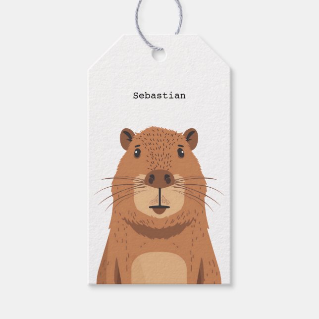 Nyfiken Capybara Porträtt Presentetikett (Framsidan)
