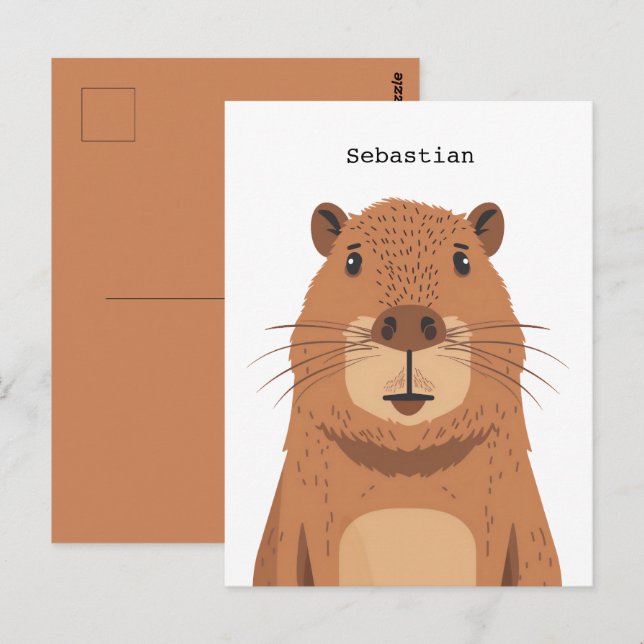 Nyfiken Capybara Porträtt Vykort (Fram/baksida)