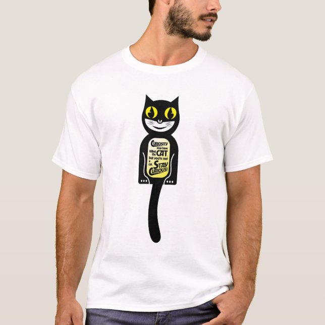 Nyfiken Cat Black-Gult T Shirt (Framsida)