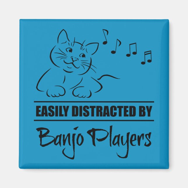 Nyfiken Cat Easily Distrated by Banjo Players Magnet (Framsidan)