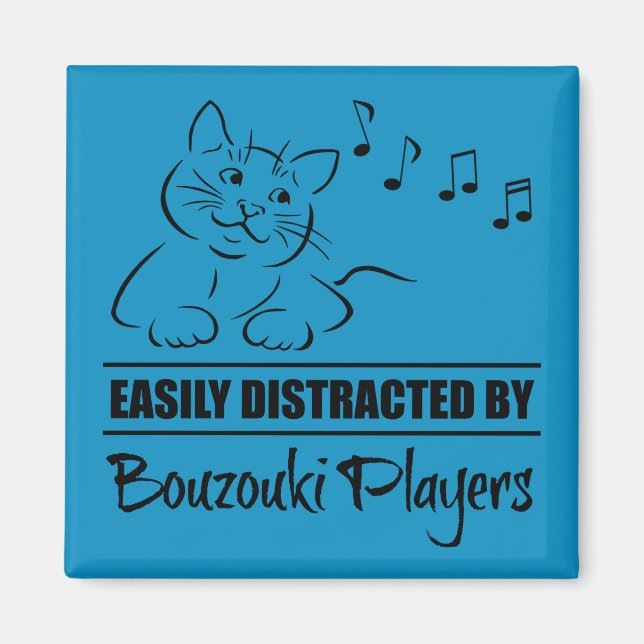 Nyfiken Cat Easily Distrated by Bouzouki Players Magnet (Framsidan)