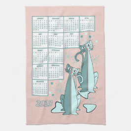 Nyfiken Cats Retro Mid Century 2023-kalender Kökshandduk