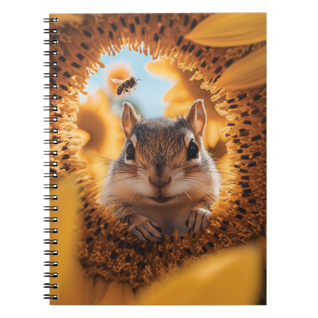 Nyfiken Chipmunk Peeking through Eaten Solros Anteckningsbok (Framsidan)