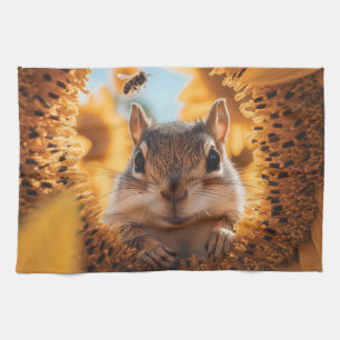 Nyfiken Chipmunk Peeking through Eaten Solros Kökshandduk